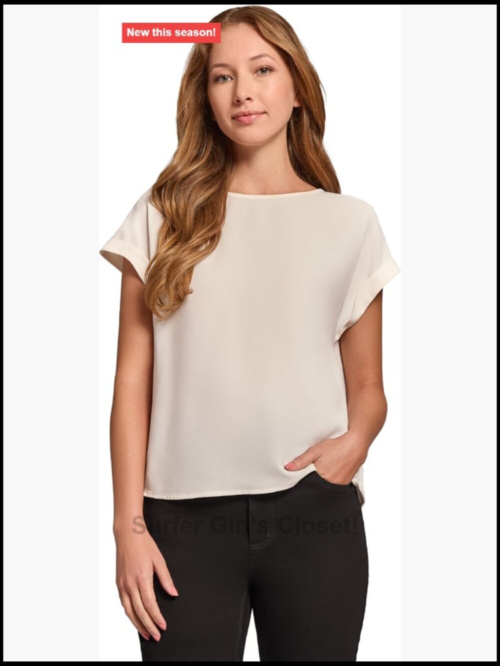 Women's Short Sleeve Tunic Top Button Detail Crew Neck